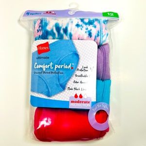 Hanes Girls Comfort Period Hipster Period Underwear Moderate Leak 4 Pack size 12